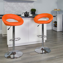 Contemporary Orange Vinyl Rounded Orbit-Style Back Adjustable Height Barstool with Chrome Base [FLF-DS-811-ORG-GG]