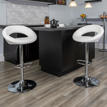 Contemporary White Vinyl Rounded Orbit-Style Back Adjustable Height Barstool with Chrome Base [FLF-DS-811-WH-GG]