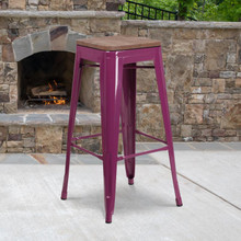 30" High Backless Purple Barstool with Square Wood Seat [FLF-ET-BT3503-30-PUR-WD-GG]