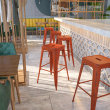 Kai Commercial Grade 30" High Backless Distressed Kelly Red Metal Indoor-Outdoor Barstool [FLF-ET-BT3503-30-RD-GG]