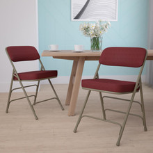 2 Pack HERCULES Series Premium Curved Triple Braced & Double Hinged Burgundy Fabric Metal Folding Chair [FLF-2-HA-MC320AF-BG-GG]