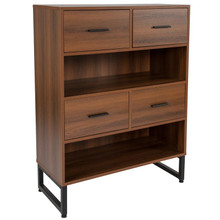 Lincoln Collection 2 Shelf 41.25"H Display Bookcase with Four Drawers in Rustic Wood Grain Finish [FLF-NAN-JN-21743BF-GG]