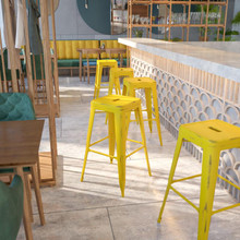 Kai Commercial Grade 30" High Backless Distressed Yellow Metal Indoor-Outdoor Barstool [FLF-ET-BT3503-30-YL-GG]