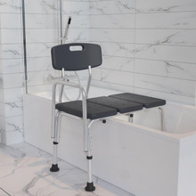 HERCULES Series 300 Lb. Capacity Adjustable Gray Bath & Shower Transfer Bench with Back and Side Arm [FLF-DC-HY3510L-GRY-GG]