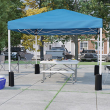 10'x10' Blue Pop Up Event Canopy Tent with Wheeled Case and Folding Bench Set - Portable Tailgate, Camping, Event Set [FLF-JJ-GZ10PKG103-BL-GG]