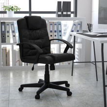 Mid-Back Black LeatherSoft Swivel Task Office Chair with Arms [FLF-GO-937M-BK-LEA-GG]