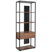 Cumberland Collection 4 Shelf 65.75"H Bookcase with Drawer in Rustic Wood Grain Finish [FLF-NAN-JN-28102B-GG]