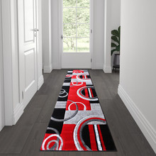 Audra Collection 2' x 7' Red Geometric Abstract Area Rug - Olefin Rug with Jute Backing - Entryway, Living Room, or Bedroom [FLF-KP-RG953-27-RD-GG]