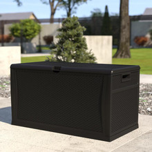 Nobu 120 Gallon Plastic Deck Box - Outdoor Waterproof Storage Box for Patio Cushions, Garden Tools and Pool Toys, Black [FLF-QT-KTL-4023BK-GG]