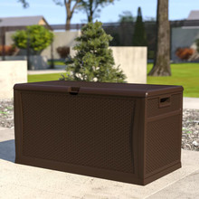 Nobu 120 Gallon Plastic Deck Box - Outdoor Waterproof Storage Box for Patio Cushions, Garden Tools and Pool Toys, Brown [FLF-QT-KTL-4023BRN-GG]