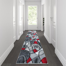 Jubilee Collection 3' x 10' Red Abstract Area Rug - Olefin Rug with Jute Backing for Hallway, Entryway, Bedroom, Living Room [FLF-ACD-RGTRZ860-310-RD-GG]