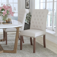 HERCULES Series Beige Fabric Parsons Chair with Rolled Back, Accent Nail Trim and Walnut Finish [FLF-BT-P-BGE-FAB-GG]
