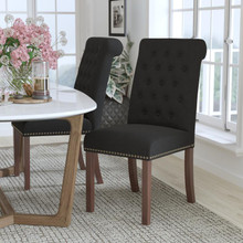 HERCULES Series Black Fabric Parsons Chair with Rolled Back, Accent Nail Trim and Walnut Finish [FLF-BT-P-BK-FAB-GG]