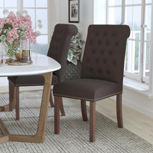 HERCULES Series Brown Fabric Parsons Chair with Rolled Back, Accent Nail Trim and Walnut Finish [FLF-BT-P-BRN-FAB-GG]