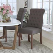 HERCULES Series Dark Gray Fabric Parsons Chair with Rolled Back, Accent Nail Trim and Walnut Finish [FLF-BT-P-DKGY-FAB-GG]