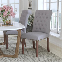 HERCULES Series Light Gray Fabric Parsons Chair with Rolled Back, Accent Nail Trim and Walnut Finish [FLF-BT-P-LTGY-FAB-GG]