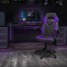 X10 Gaming Chair Racing Office Ergonomic Computer PC Adjustable Swivel Chair with Flip-up Arms, Purple/Black LeatherSoft [FLF-CH-00095-PR-GG]