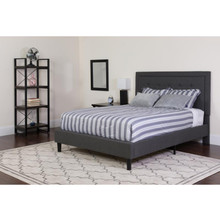 Roxbury Queen Size Tufted Upholstered Platform Bed in Dark Gray Fabric with Pocket Spring Mattress [FLF-SL-BM-31-GG]