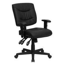 Mid-Back Black LeatherSoft Multifunction Swivel Ergonomic Task Office Chair with Adjustable Arms [FLF-GO-1574-BK-A-GG]