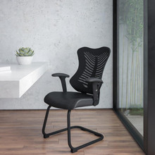 Designer Black Mesh Sled Base Side Reception Chair with Adjustable Arms [FLF-BL-ZP-806C-GG]