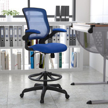 Mid-Back Blue Mesh Ergonomic Drafting Chair with Adjustable Foot Ring and Flip-Up Arms [FLF-BL-ZP-8805D-BLUE-GG]