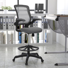 Mid-Back Dark Gray Mesh Ergonomic Drafting Chair with Adjustable Foot Ring and Flip-Up Arms [FLF-BL-ZP-8805D-DKGY-GG]