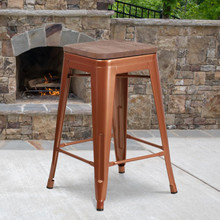 24" High Backless Copper Counter Height Stool with Square Wood Seat [FLF-ET-BT3503-24-POC-WD-GG]
