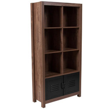 New Lancaster Collection 59.5"H 6 Cube Storage Organizer Bookcase with Metal Cabinet Doors in Crosscut Oak Wood Grain Finish [FLF-NAN-JN-21736BF-GG]