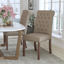 HERCULES Series Beige LeatherSoft Parsons Chair with Rolled Back, Accent Nail Trim and Walnut Finish [FLF-BT-P-BG-LEA-GG]