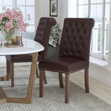 HERCULES Series Brown LeatherSoft Parsons Chair with Rolled Back, Accent Nail Trim and Walnut Finish [FLF-BT-P-BRN-LEA-GG]