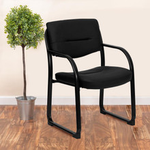 Black LeatherSoft Executive Side Reception Chair with Sled Base [FLF-BT-510-LEA-BK-GG]