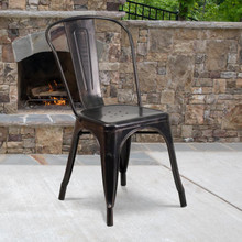 Commercial Grade Black-Antique Gold Metal Indoor-Outdoor Stackable Chair [FLF-CH-31230-BQ-GG]