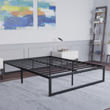 Universal 14 Inch Metal Platform Bed Frame - No Box Spring Needed w/ Steel Slat Support and Quick Lock Functionality - Queen [FLF-MP-XU-BD10001-Q-BK-GG]