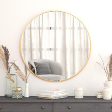 36" Round Gold Metal Framed Wall Mirror - Large Accent Mirror for Bathroom, Vanity, Entryway, Dining Room, & Living Room [FLF-RH-M003-RD91BB-GD-GG]