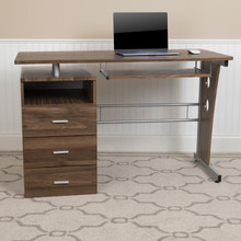 Rustic Walnut Desk with Three Drawer Pedestal and Pull-Out Keyboard Tray [FLF-NAN-WK-008-RU-GG]
