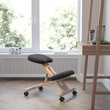 Mobile Wooden Ergonomic Kneeling Office Chair in Black Fabric [FLF-WL-SB-210-GG]