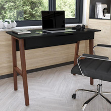 Home Office Writing Computer Desk with Drawer - Table Desk for Writing and Work, Black/Walnut [FLF-GC-MBLK60-BK-WAL-GG]