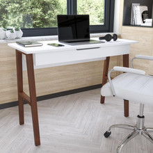 Home Office Writing Computer Desk with Drawer - Table Desk for Writing and Work, White/Walnut [FLF-GC-MBLK60-WH-WAL-GG]