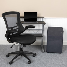 Work From Home Kit - Black Computer Desk, Ergonomic Mesh Office Chair and Locking Mobile Filing Cabinet with Side Handles [FLF-BLN-CLIFCHPX5-BK-GG]