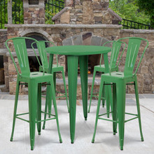 Commercial Grade 30" Round Green Metal Indoor-Outdoor Bar Table Set with 4 Cafe Stools [FLF-CH-51090BH-4-30CAFE-GN-GG]