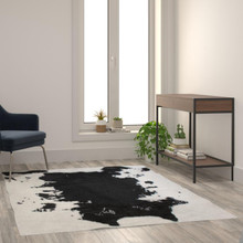 Barstow Collection 5' x 7' Black Faux Cowhide Print Area Rug with Polyester Backing for Living Room, Bedroom, Entryway [FLF-YTG-RGC31523-57-BK-GG]