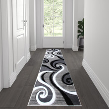 Athos Collection 2' x 7' Gray Abstract Area Rug - Olefin Rug with Jute Backing - Hallway, Entryway, or Bedroom [FLF-KP-RG952-27-GY-GG]