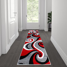Athos Collection 2' x 7' Red Abstract Area Rug - Olefin Rug with Jute Backing - Hallway, Entryway, or Bedroom [FLF-KP-RG952-27-RD-GG]