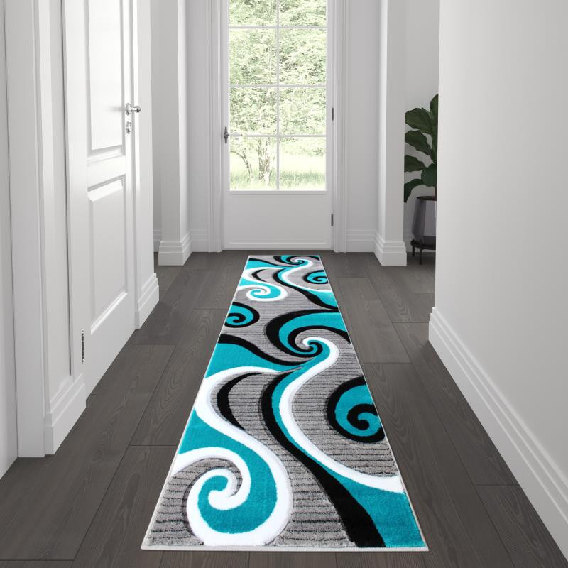 Flash Furniture KP RG952 27 TQ GG Athos 2 x 7 Turquoise Abstract Olefin Area Rug