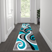 Athos Collection 2' x 7' Turquoise Abstract Area Rug - Olefin Rug with Jute Backing - Hallway, Entryway, or Bedroom [FLF-KP-RG952-27-TQ-GG]