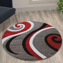 Athos Collection 4' x 4' Red Abstract Area Rug - Olefin Rug with Jute Backing - Hallway, Entryway, or Bedroom [FLF-KP-RG952-44-RD-GG]