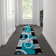 Audra Collection 2' x 7' Turquoise Geometric Abstract Area Rug - Olefin Rug with Jute Backing - Entryway, Living Room, or Bedroom [FLF-KP-RG953-27-TQ-GG]