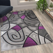 Jubilee Collection 3' x 5' Purple Abstract Area Rug - Olefin Rug with Jute Backing - Living Room, Bedroom, & Family Room [FLF-ACD-RGTRZ860-35-PU-GG]