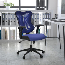 High Back Designer Blue Mesh Executive Swivel Ergonomic Office Chair with Adjustable Arms [FLF-BL-ZP-806-BL-GG]