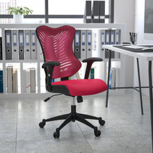 High Back Designer Burgundy Mesh Executive Swivel Ergonomic Office Chair with Adjustable Arms [FLF-BL-ZP-806-BY-GG]
